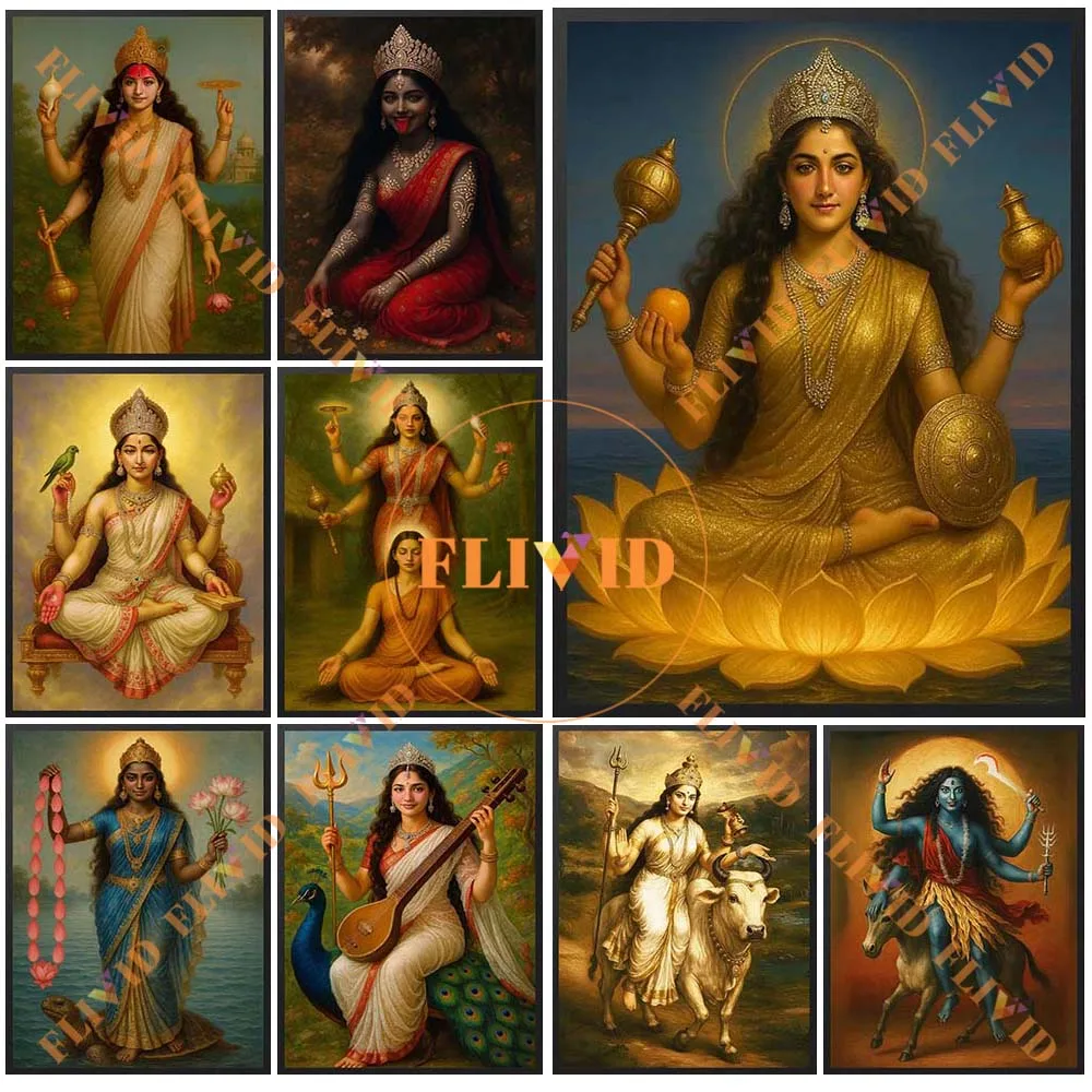 Hinduism Goddess Durga Kali Sarasvati Lakshmi Parvati Religion Poster Wall Pictures For Church Wall Art Canvas Painting Unframed