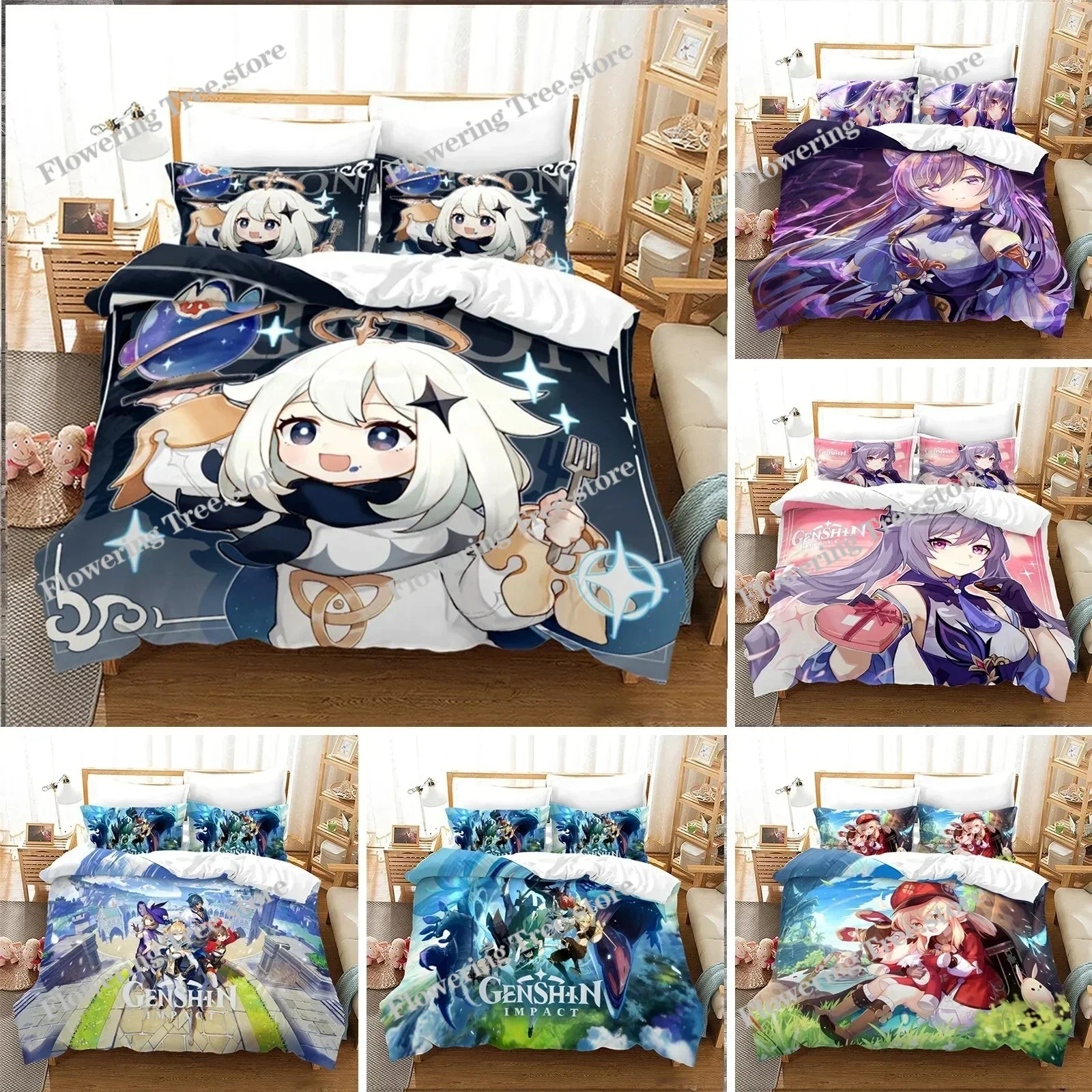 

Anime Genshin Impact Paimon Bedding Set Duvet Cover Bedroom Comforter Covers Single Twin King Size Quilt Cover Home Textile