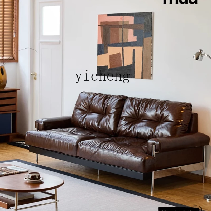 

XL retro oil wax leather art sofa family living room sofa straight row top layer cowhide sofa