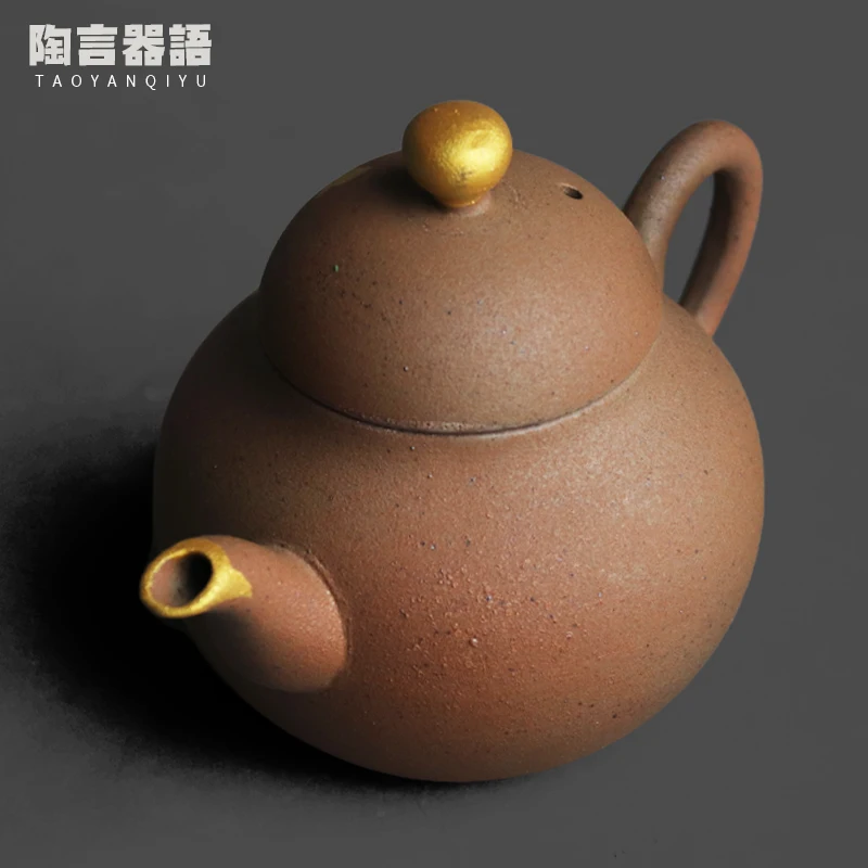 Rock Mineral Clay Hand Painted Gold Handheld Teapot Vintage Ceramic Small Tea Tea Bag Brewing Pot