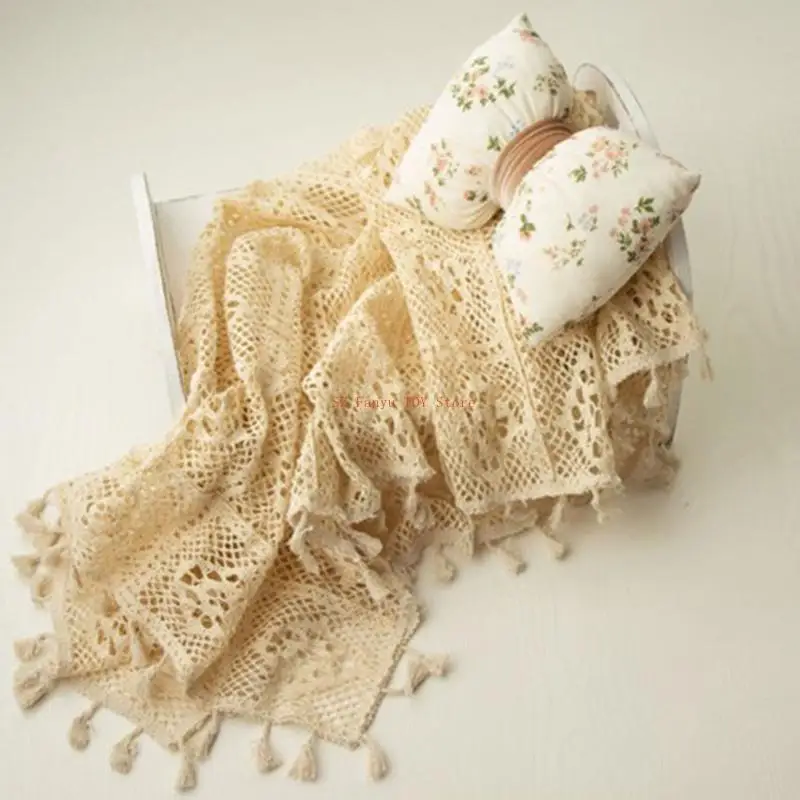 96GC ทารกแรกเกิดถ่ายภาพอุปกรณ์ประกอบฉากผ้าห่มผ้าห่มพู่วินเทจสำหรับตะกร้ากลวง