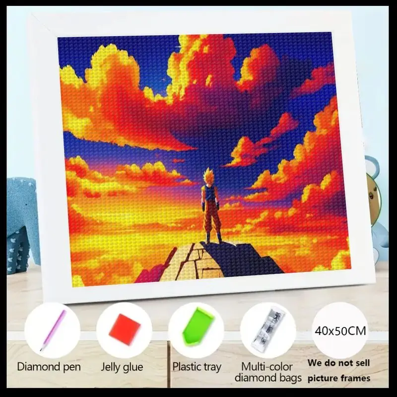 

1 шт. 5D набор алмазной живописи, 40x50 см полная дрель алмазного искусства, DIY аниме герой закат пейзаж алмазная вышивка, яркий огненный S