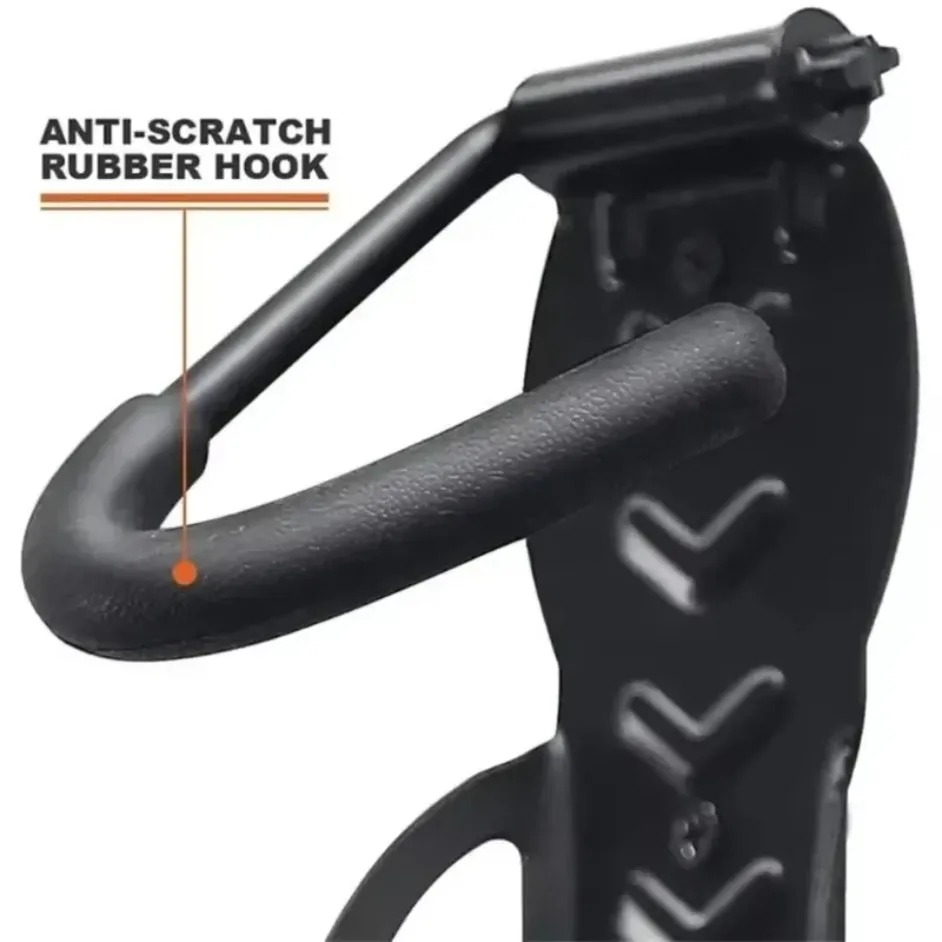 Bike Wall Mount Hook Vertical Bicycle Storage Hanger 4 Mounting Points Solid Steel 30kg Foam Sleeve Anti-Scratch Screws Included