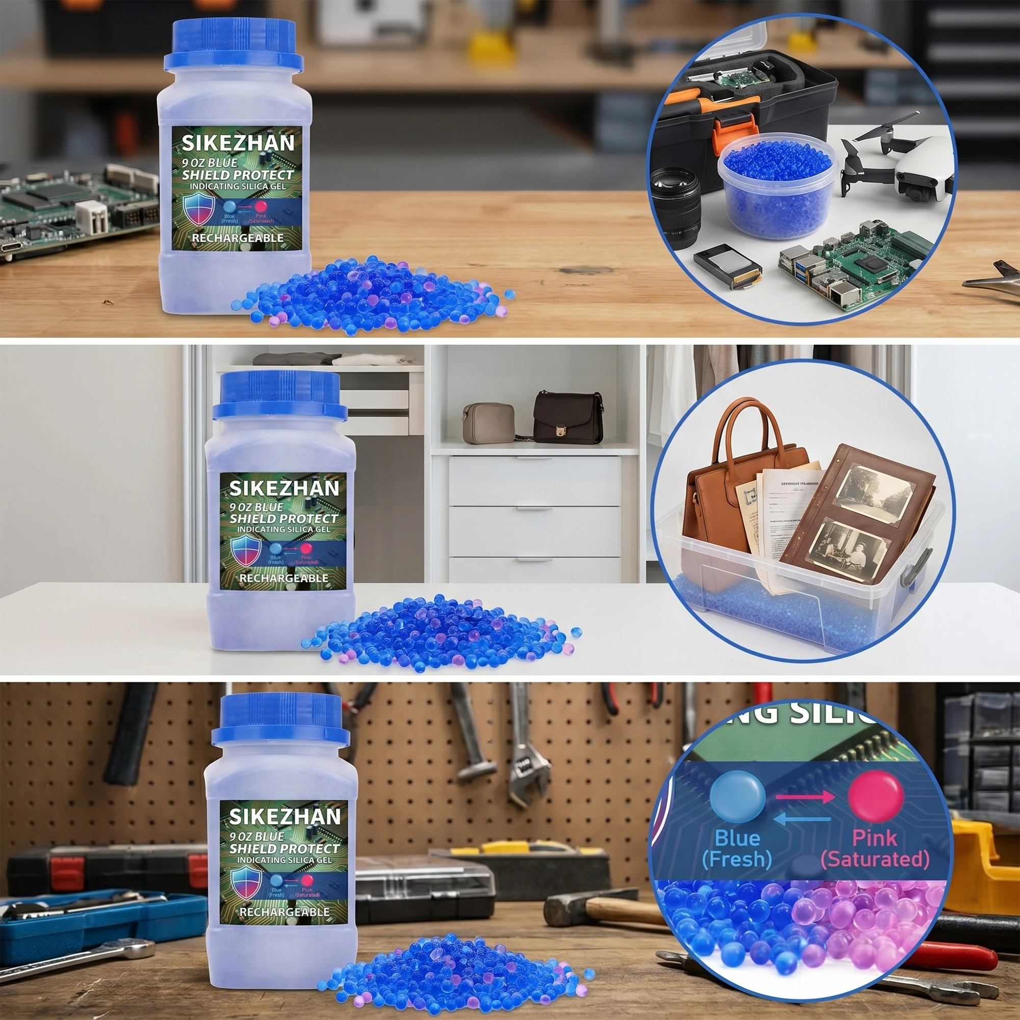 Non Toxic Reusable Silica Gel Desiccant Color Changing Moisture Absorber for Wardrobe Closet Cabinet 3D Printer Filament Storage