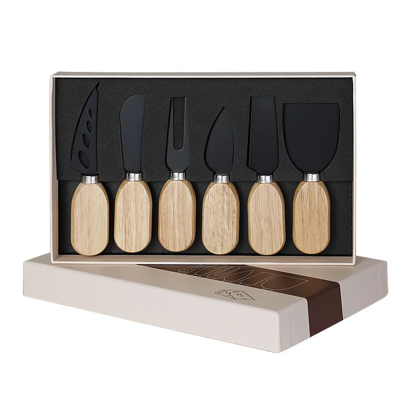 Stainless steel butter knife rubber wooden handle cheese cheese knife 6-piece set cheese knife gift box set