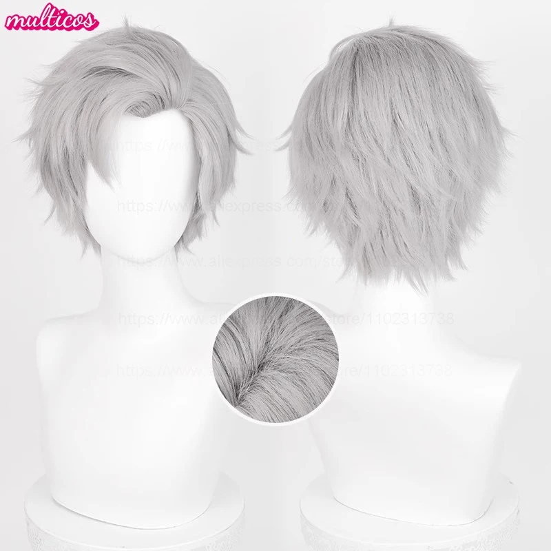 Sylus Cosplay Wig Love and Deepspace Cosplay Short Gray Heat Resistant Synthetic Hair Halloween Party Game Anime Wigs + Wig Cap