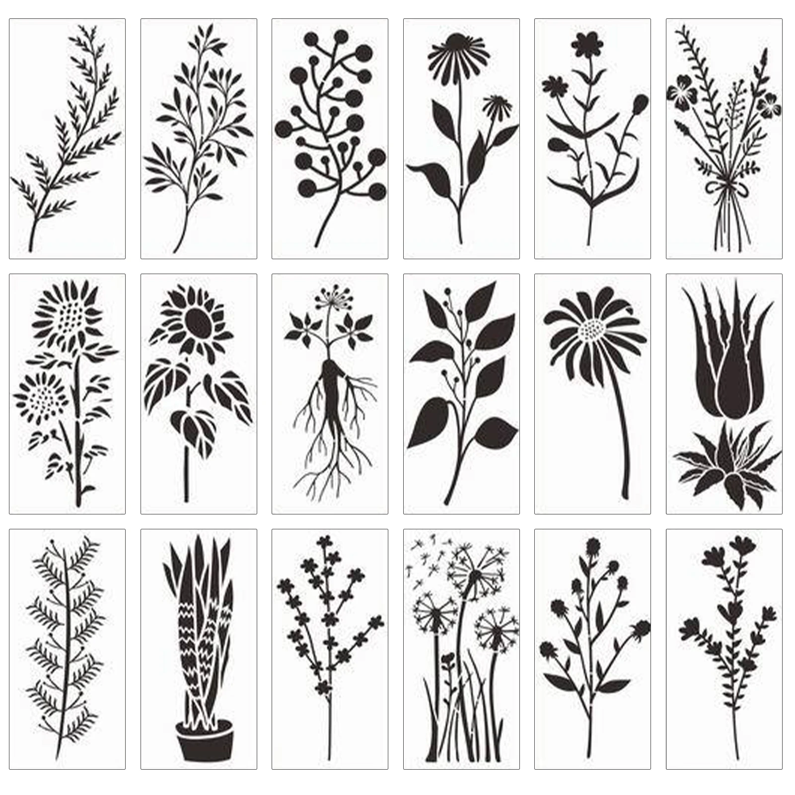 木製とワイルドフラワーステンシルの植物の絵画、18個、家の装飾、工芸品、アートカード、DIY