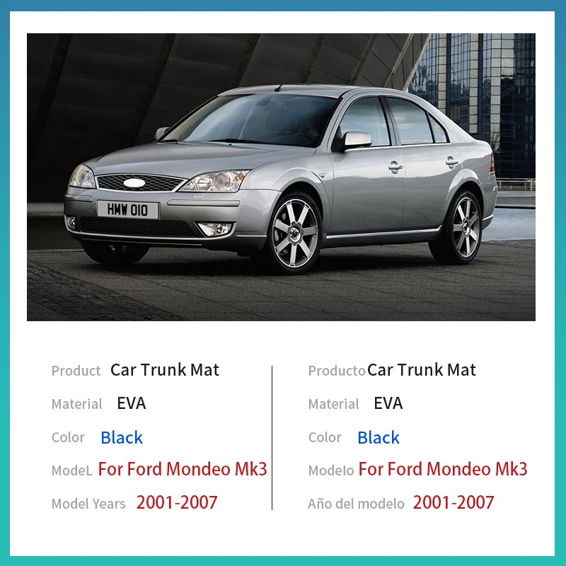 For Ford Mondeo 2 MK3 Accessories 2001~2007 2002 Auto Trunk Mat Floor Tray Liner Cargo Boot Carpe Waterproof Anti-slip EVA Car