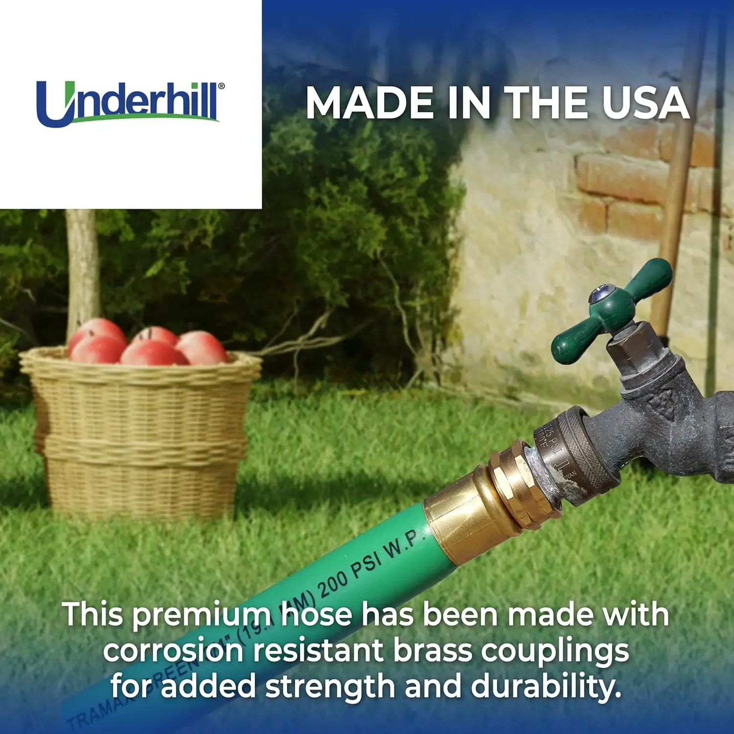 UltraMax Commercial Garden Water Hose 50 ft, Lightweight, Flexible, Anti-Kink, Non-Conductive, 800 psi, H75-050G, ¾ Inch x 50 ft
