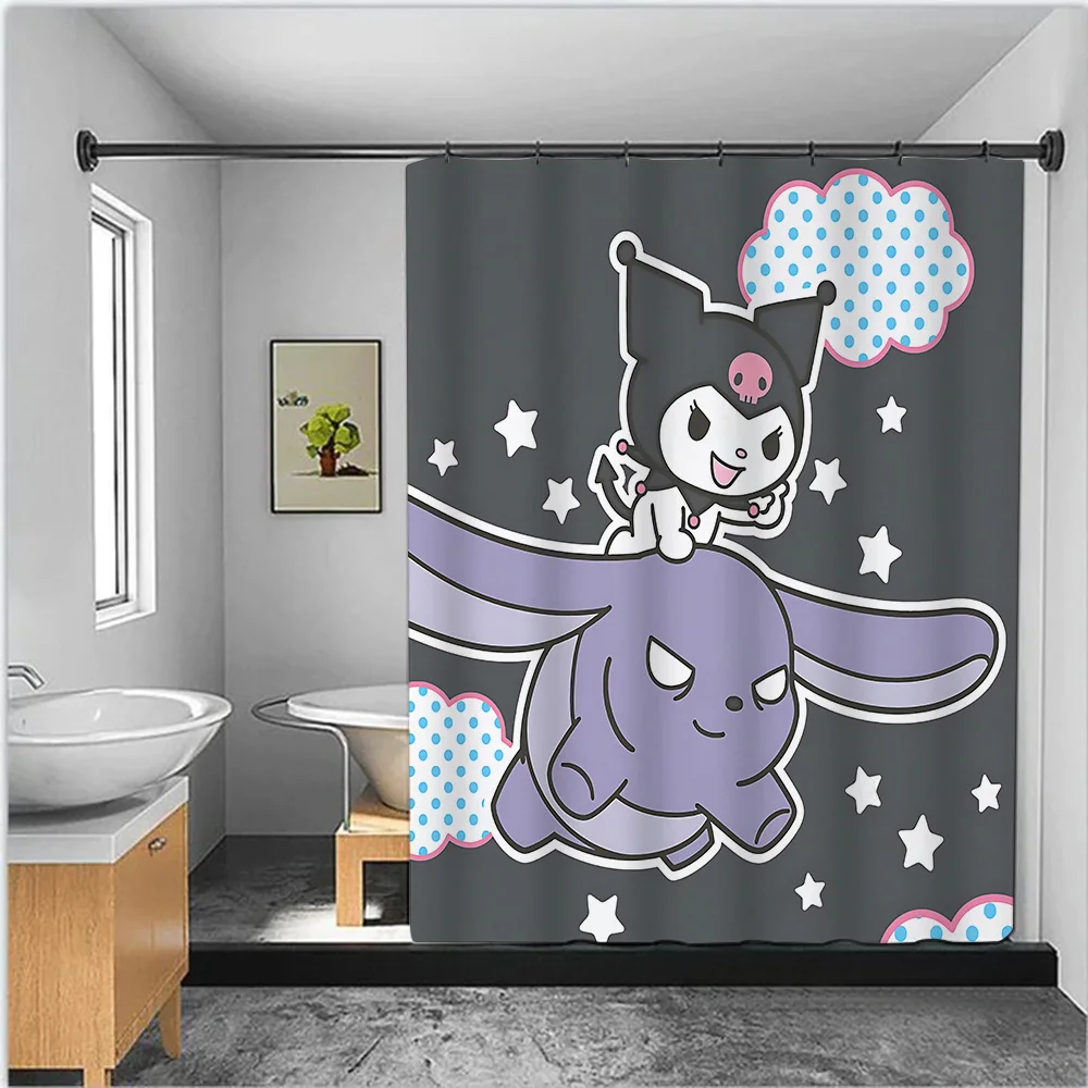 Cute Kuromi Shower Curtain Waterproof Polyester Fabric Paint Colorful Bath Curtains Home Bathroom Decor Curtain With Hook