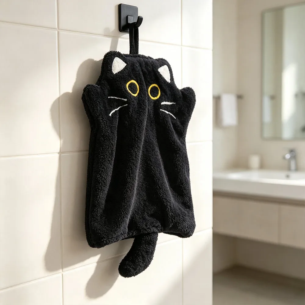 Cat Shaped Kitchen Wipe Towel Coral Fleece Strong Absorbent Handkerchief Towel Heat Resistant Quick Dry Hand Wiping Cloth