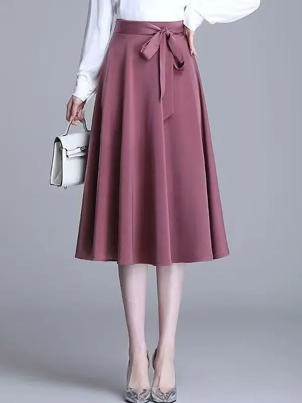 

High Waist Midi Skirt for Women Spring Autumn A-Line Flared Slimming Half-length Korean Style Casual Polyester Fiber