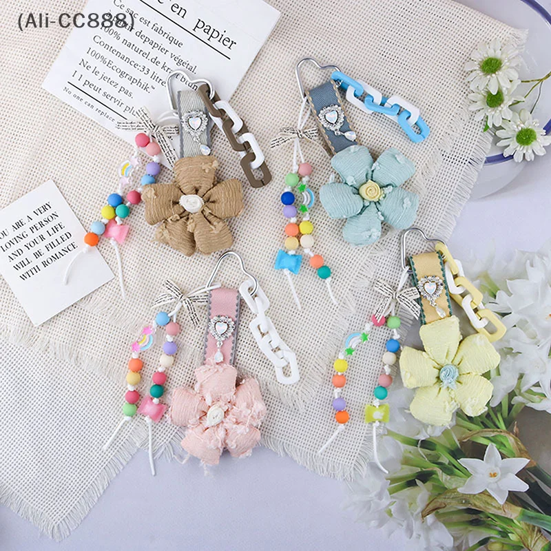 〔CC88〕New Cute Fabric Colorful Flowers Resin Chain Pendant Keychain Versatile Hanging Ornament Bag Decoration