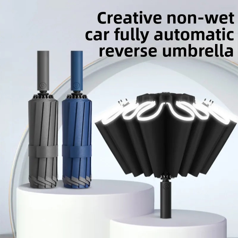 

32 bone double keel reverse fully automatic sunny umbrella with three fold sunshade and UV protection