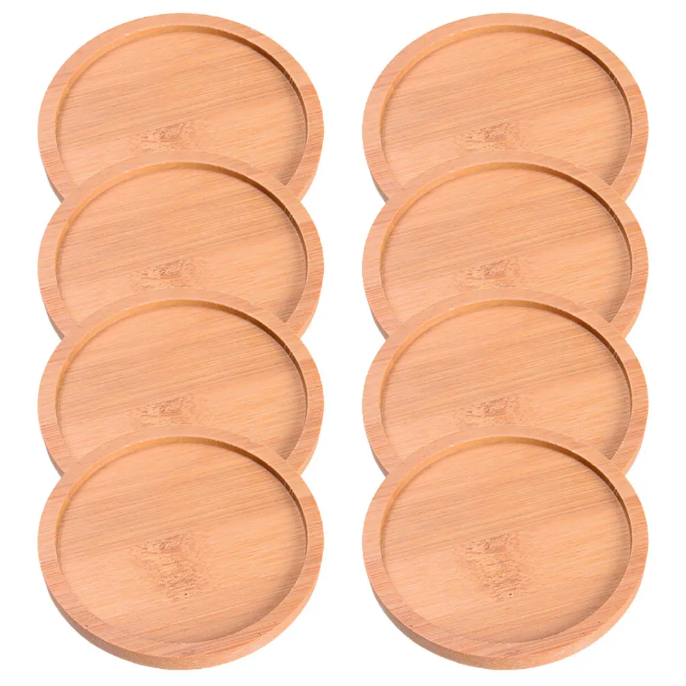 

8 Pcs Leak-proof Bamboo Tray Round Flowerpot Saucers Planter Drainage Indoor Plants Desk Protector Small Practical Trays