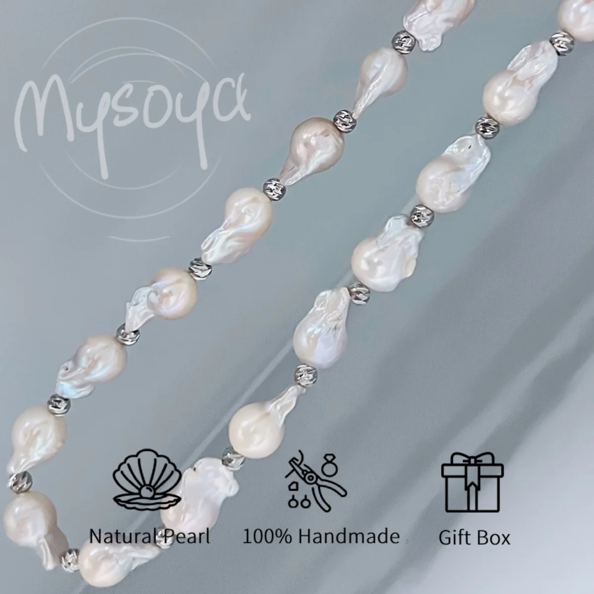 

MYSOYA 14-18mm White Baroque Freshwater Pearl Necklace Multiple Sizes Gift Box Perfect For Wedding Birthday Christmas New Year
