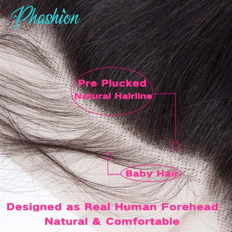 Phashion 26 28 Inch13x6 Lace Frontal Straight Pre Plucked Swiss HD Transparent Full Front Only Natural Black 100% Human Hair