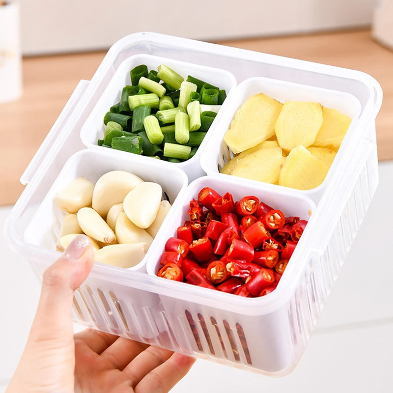 Refrigerator Storage Box 4/6 Grid Food Vegetable Fruit Storage Box Fridge Organizer Drain Basket Meat Onion Ginger Clear Crisper