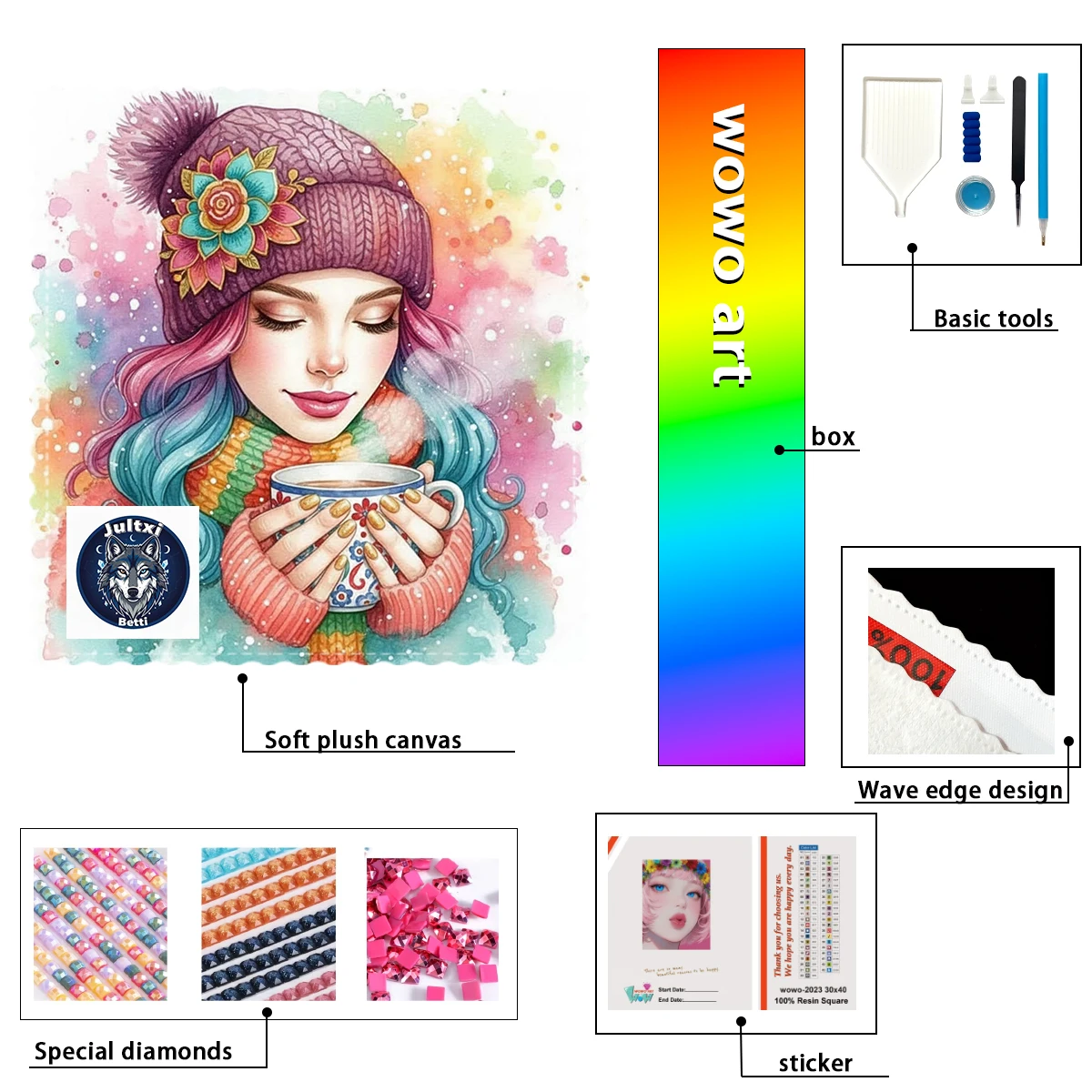 

【Betti_ Diamond Art】A girl wearing a hat drinking hot coffee Crystal AB Rhinestone FD Rhinestone Perfect Resin Diamond