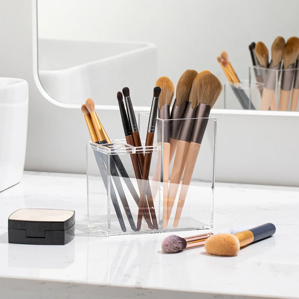

Transparent Acrylic Toothbrush Toothpaste Holder Multifunctional Makeup Brush Pen Organizer Desktop Storage Container
