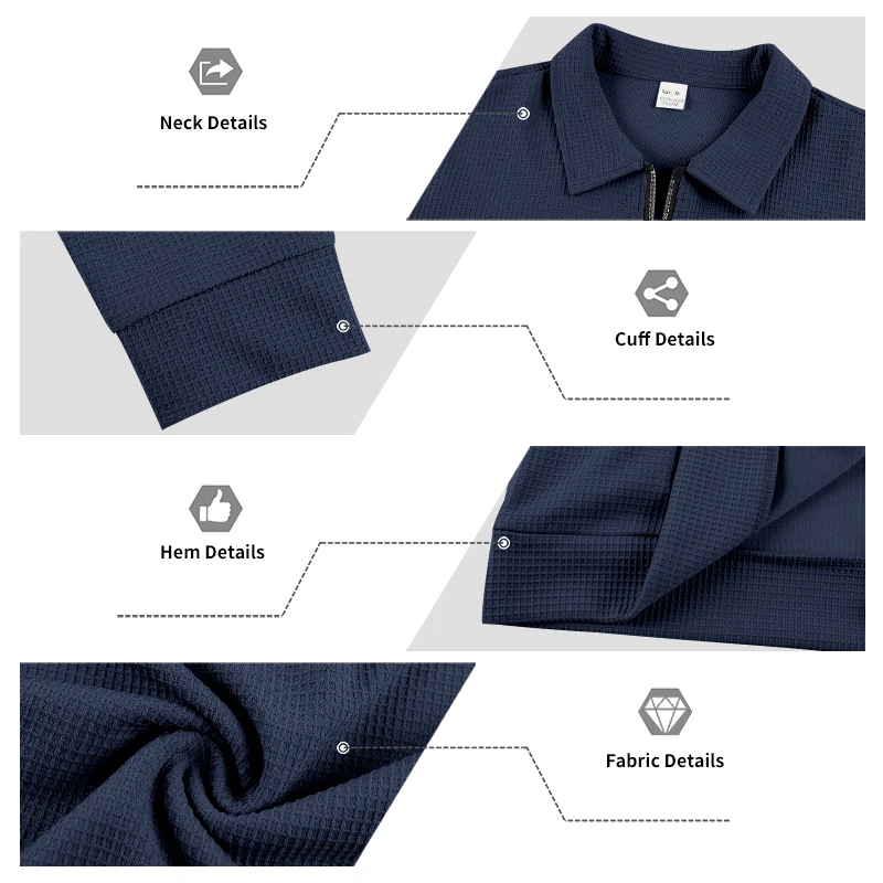 Herren Frühlings- und Herbstjacke aus Waffelstrick mit Reißverschluss, lässig, locker, leicht, mit Kragen, für den Alltag. – Detail 37