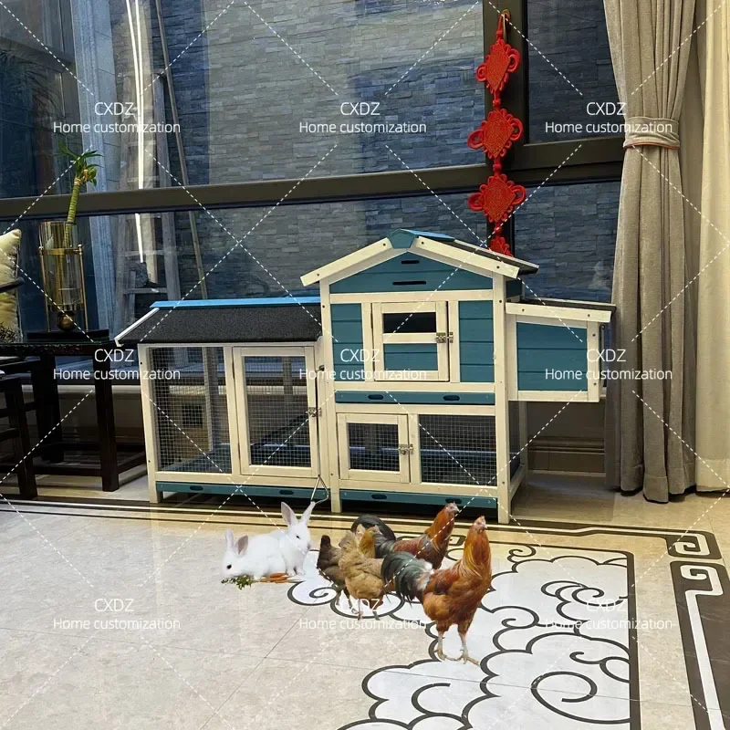Outdoor Chicken Coop Rabbit Hutch Weatherproof Fir Wood Cage for Poultry and Small Animals Rain Protection Nest House