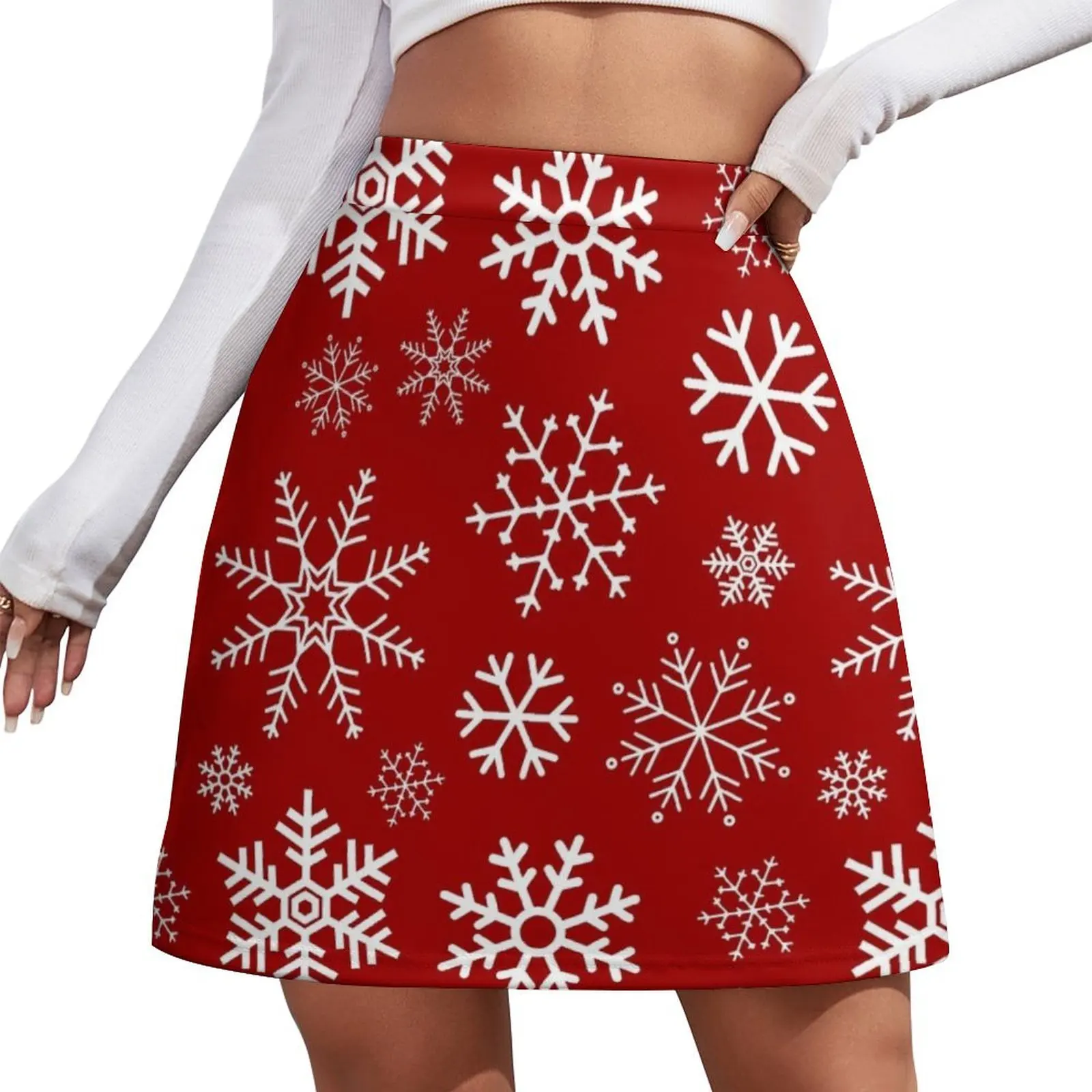 Red Winter Simple Snowflake Pattern Mini Skirt Women skirts women's stylish skirts korean style skirt