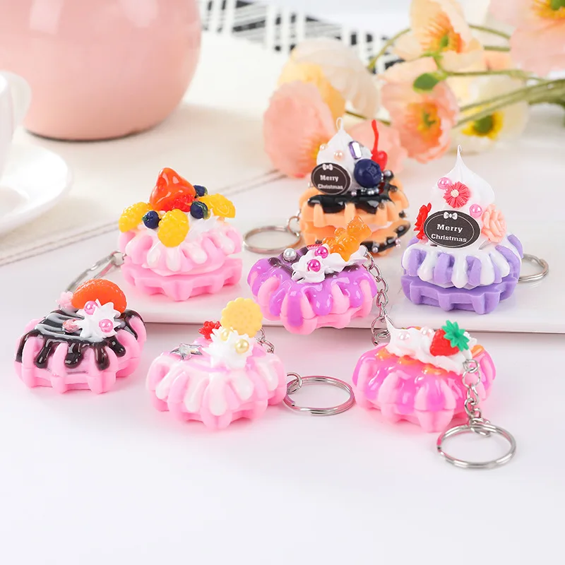 Food Keychain Simulated Cream Cupcakes Food Keychains Keyring For Women Gift New Creative Lovely Dessert Bag Box 10pc/lot