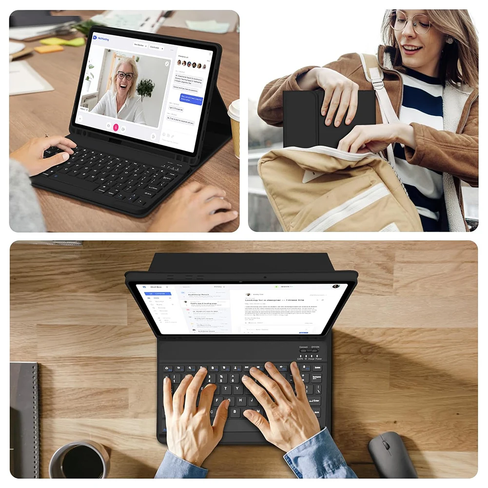 

For Samsung Galaxy Tab A9 Plus 11 Inch Case with Bluetooth-Compatible Keyboard Cover Auto Sleep/Wake W/Pencil Holder with Mouse