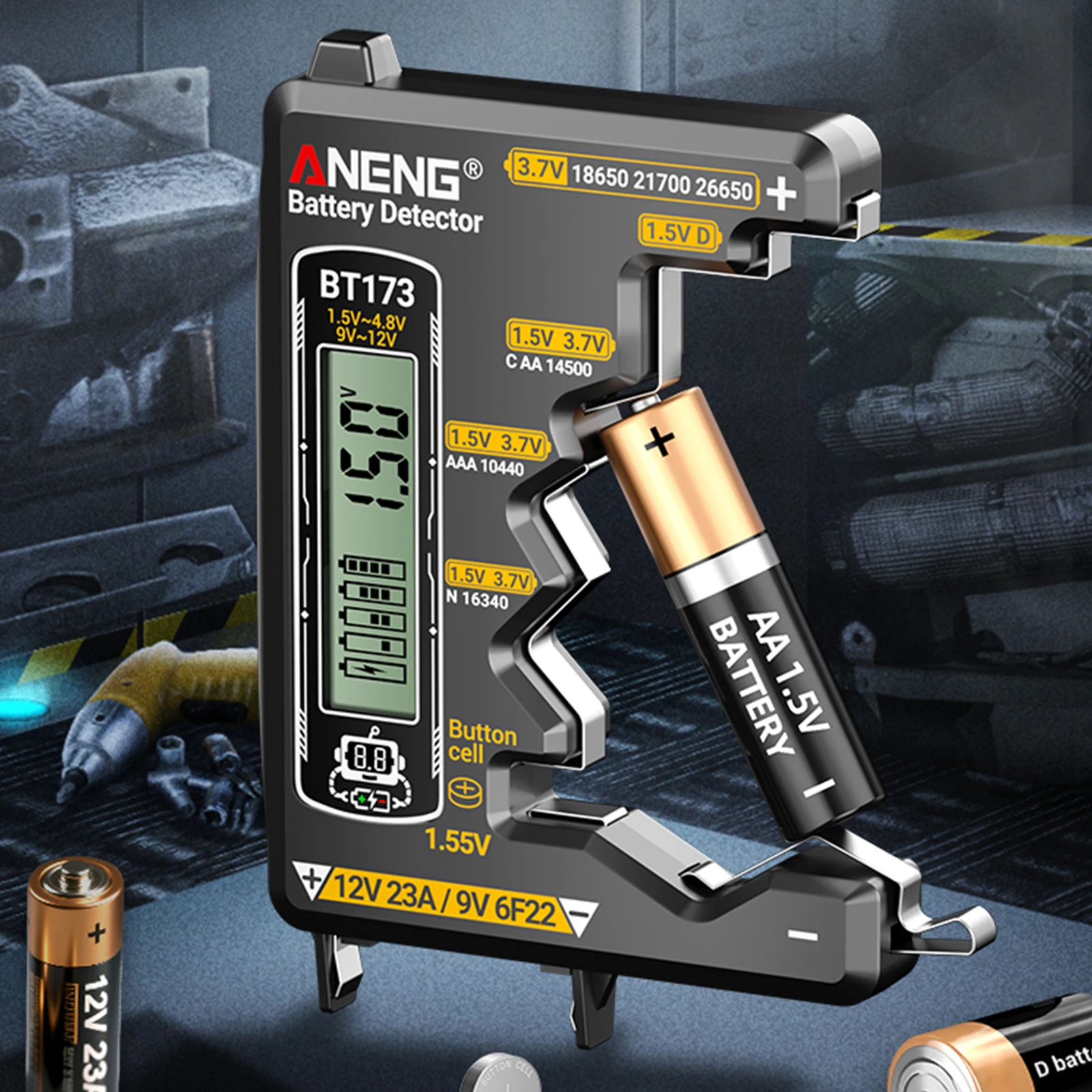 ANENG BT173 Universal Battery Tester Battery Detector Test C D AA AAA N 9V Cell Button Meter Visual Display Testing Tester Tools