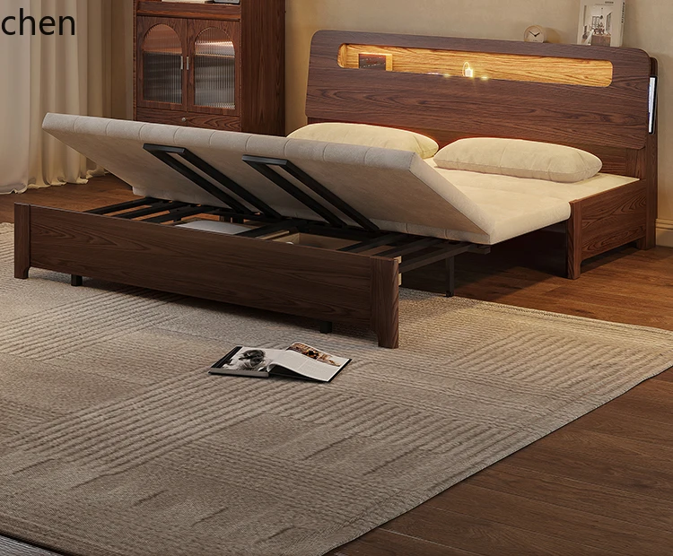 CP furniture cotton and linen all-solid wood sofa bed foldable dual-purpose small apartment multi-functional storage