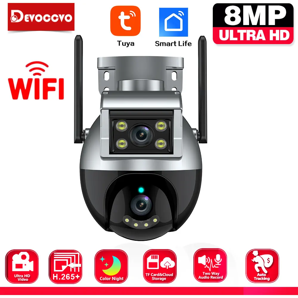 

Tuya 8MP WIFI IP-камера PTZ двойной объектив двойной экран обнаружения человека полноцветная камера ночного видения наружная камера видеонаблюдения