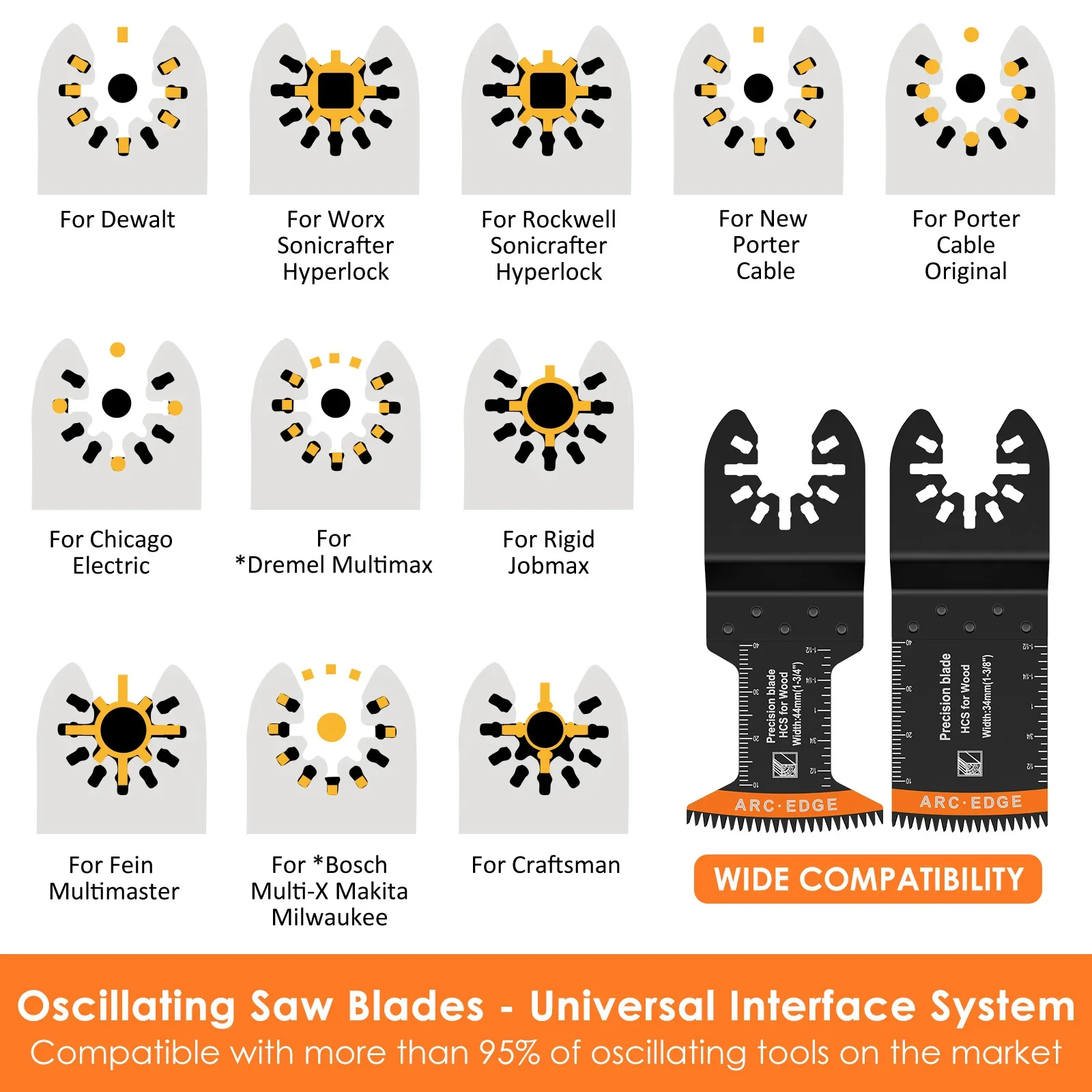 7 Stuks Oscillerende Zaagbladen Set Multifunctionele Semi-Cirkel Titanium Bimetaal Zaagbladen Boog Rand Precisie Tand Multitool Blad