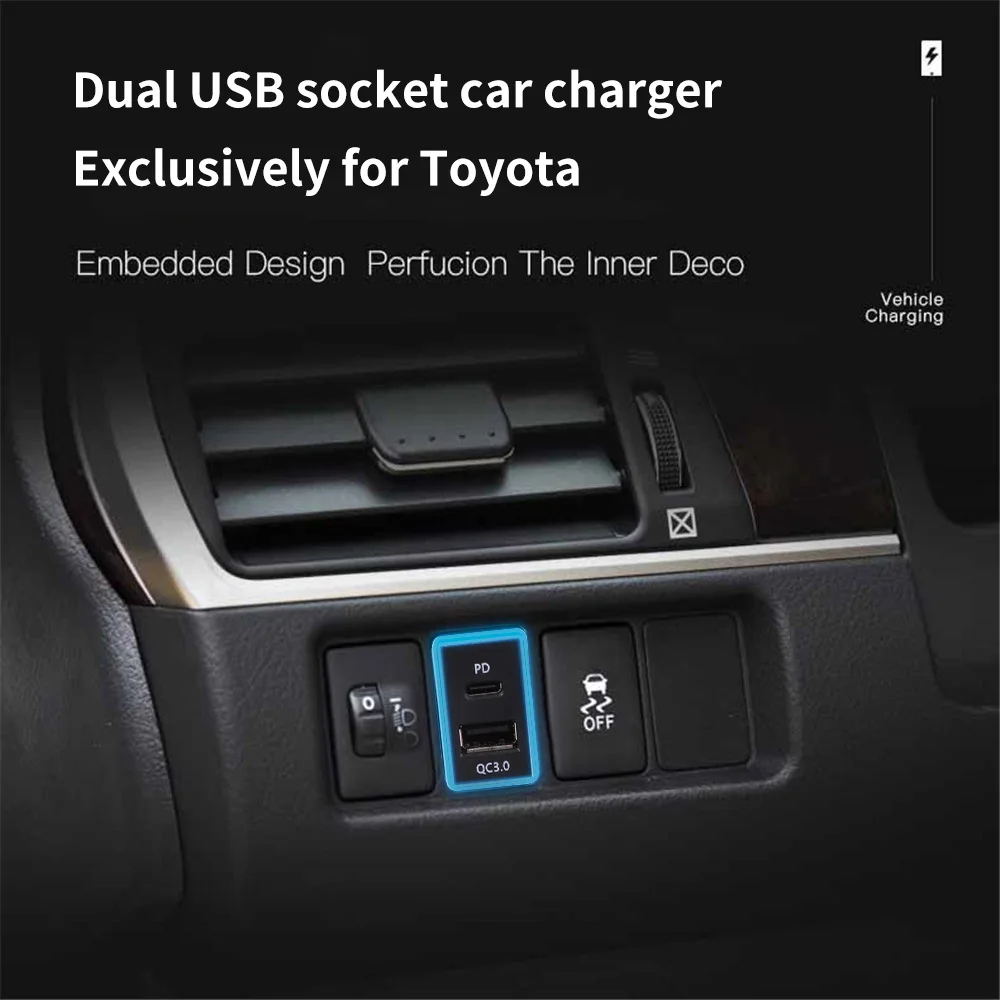 Car Quick Charger Type-C PD +Type A USB Socket For Mitsubishi Outlander Lancer EX Pajero Sport ASX V73 V93 V97 Phone Charging