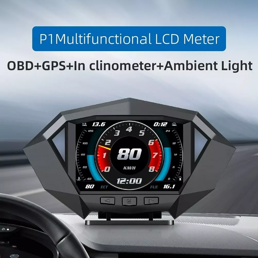 

P1 OBD GPS HUD Head Up Display HD Lcd Instrument Water&Oil Temp Fuel Consumption Smart Digital Speedometer Security Alarm