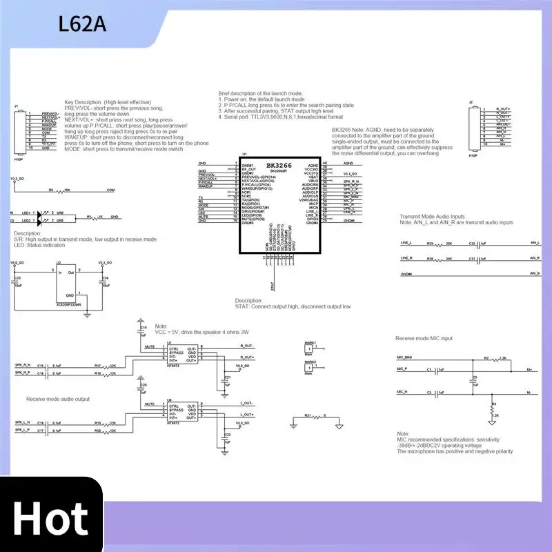 L62A Bluetooth V5.0 Stereo BK3266 Module AT Renamed Serial Control Receiver Transmitter All-In-One Module