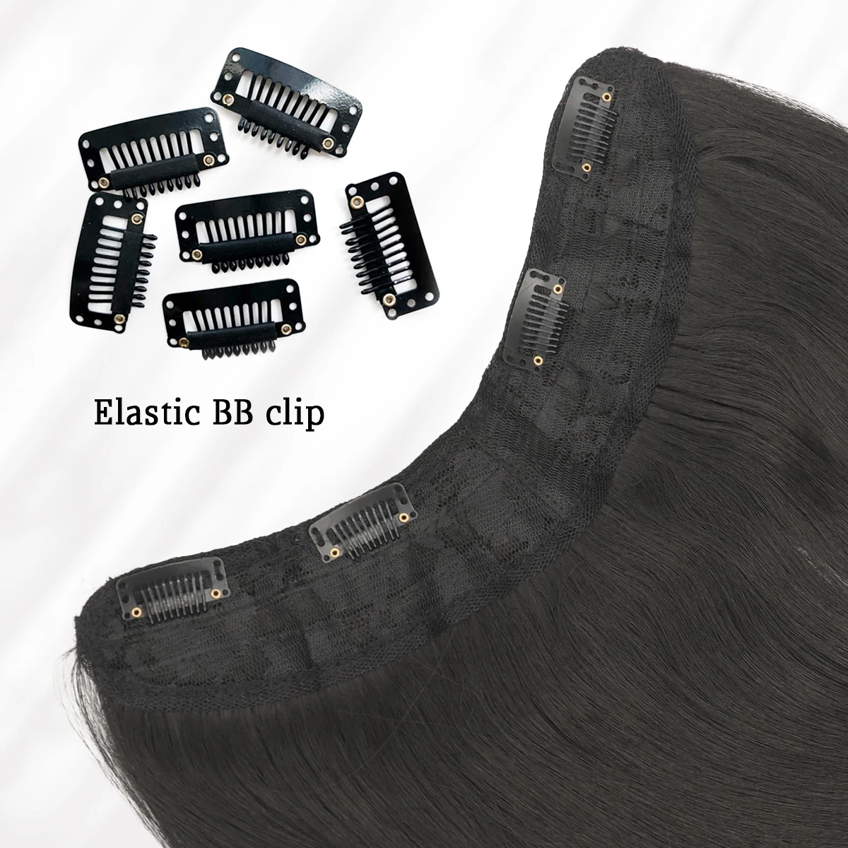 قطعة وصلات شعر صناعية على شكل حرف U دبوس شعر نسائي بطبقات على شعر مستعار مقاوم للحرارة مقاس 16 بوصة باللون الأسود للاستخدام اليومي #4