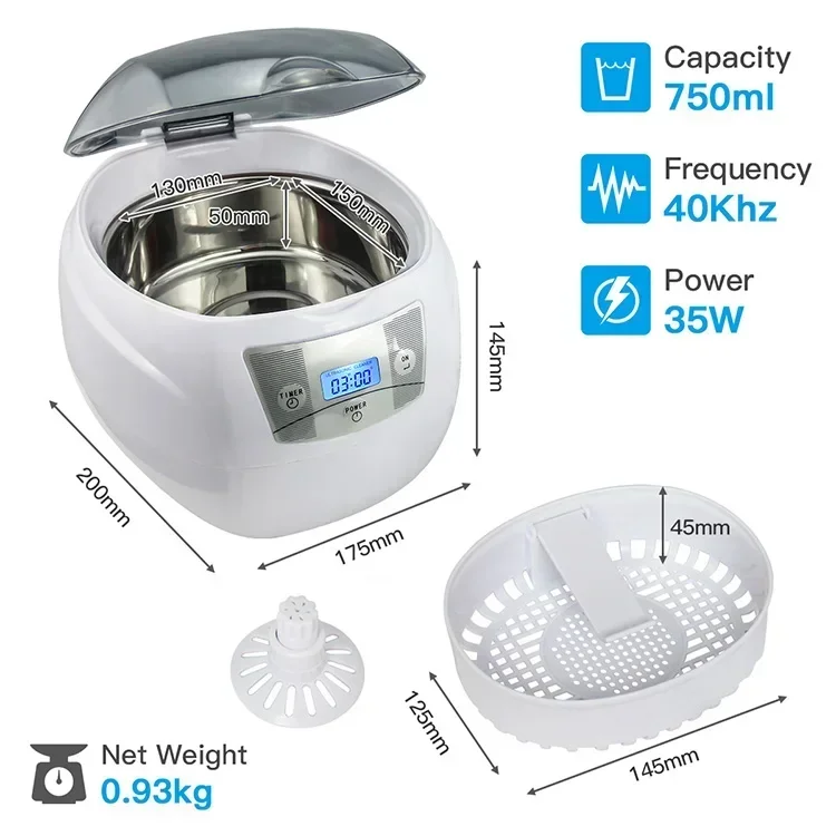 750ml Portable Ultrasonic Professional Jewelry Protective Cleaner Scientific Laboratory Cleaning Machinecheap And Fine