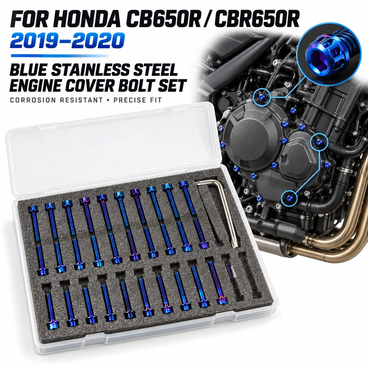 Engine Case Screws Bolt Set Blue Stainless Steel Engine Cover Bolts For Honda CB650R CBR650R 2019-2020 Motorcycle Fastener Upgra