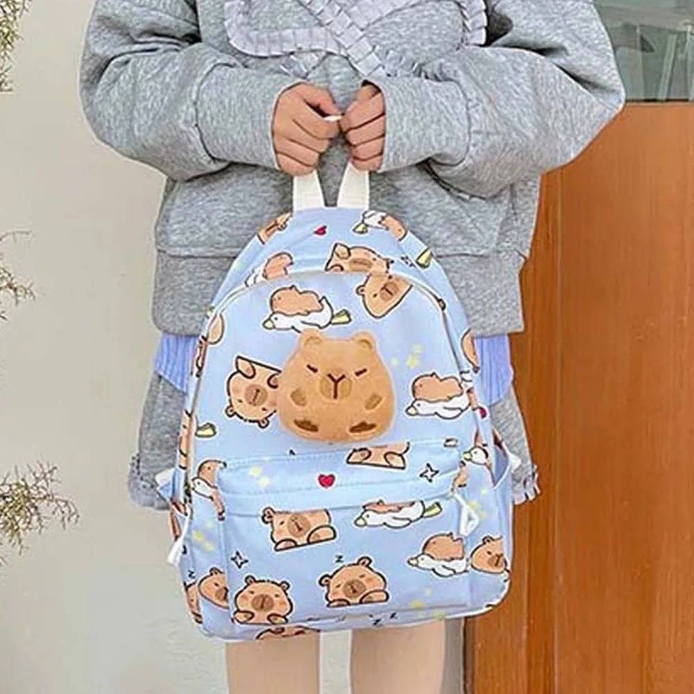 Doll Decoration Capybara Backpack Nylon Thickened Cartoon Animal Daypack Multi Functional Wide Straps Large Capacity School Bag