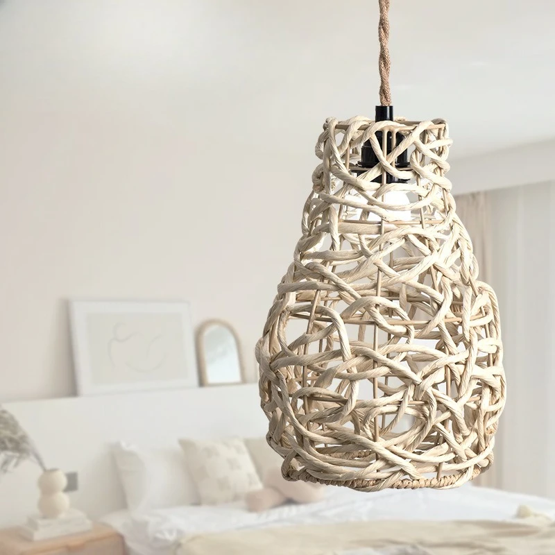 Paper Rope Lampshade Retro Style Homestay Decoration Handmade Woven Chandelier Lighting Fixtures Accessory