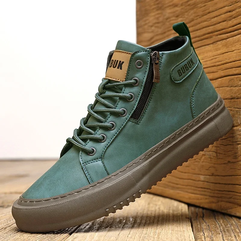 

Pop Men's New Fashion Casual Trendy Lace-Up Lightweight Mid-Top Trendy Soft Sole Soft Surface Business M