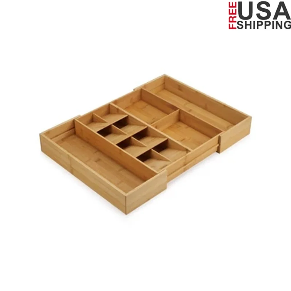 

Bamboo Expandable Cutlery Organizer Drawer Storage Solution with Compartments Utensils Gadgets and Easy Identification