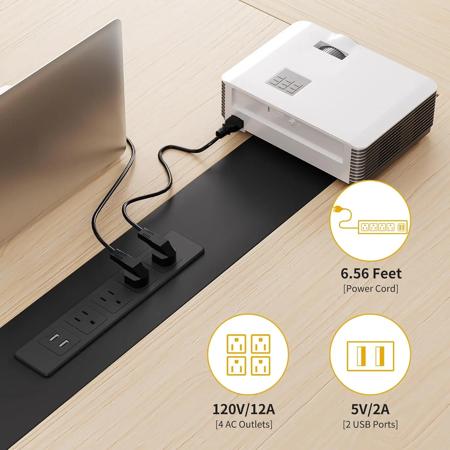 8FT Conference Table with Power Outlets, 94.5" Meeting Table with Rectangle Grommet, Boat Shaped Seminar Boardroom Table