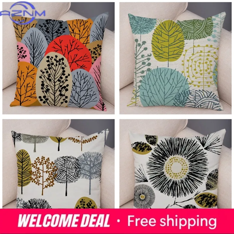Abstract Art Cushion Cover Decorative Geometric Plant Tree Flower Pillowcase Sofa Home Car view 4