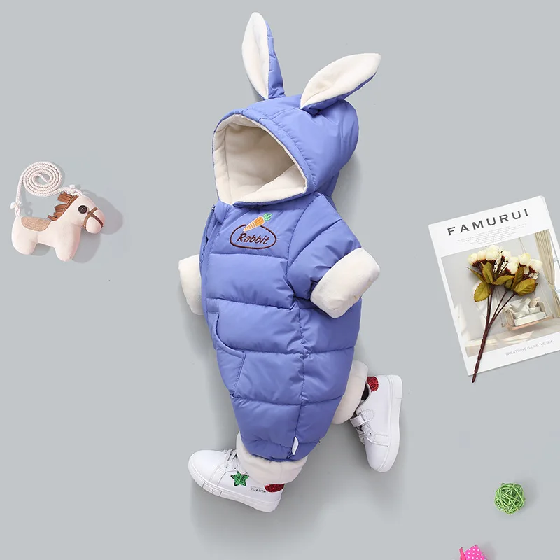 OLEKID 2024 Winter Baby Rompers Plus Velvet Warm Baby Girl Snowsuit Cartoon Rabbit Baby Boys Jumpsuit Toddler Overalls Clothes