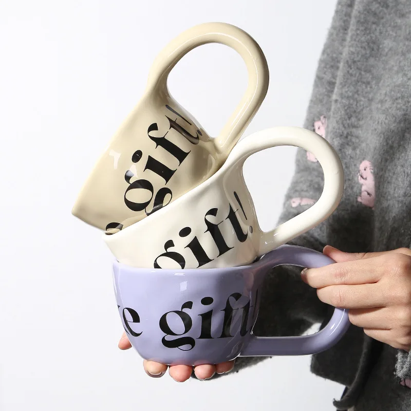 EpeiusHome Ceramic Cup Creative Letters Coffee Cup Desktop Casual Cup Tea Cup Afternoon Tea Mug