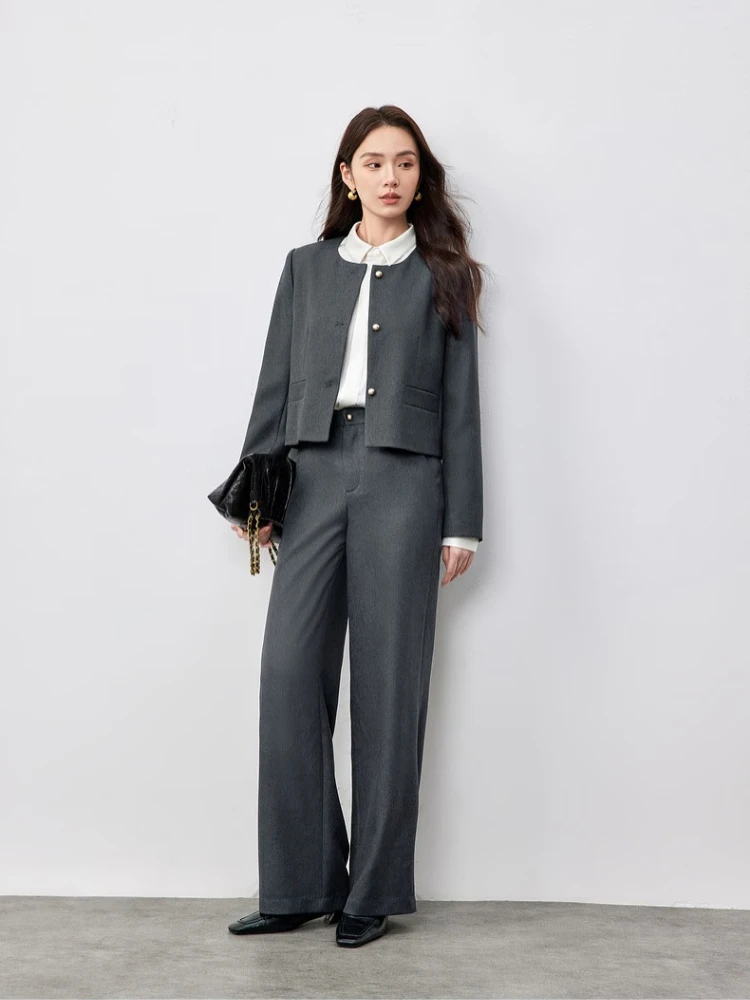 

SENTUBILA Two Piece Sets Woman 2025 Autumn Formal Crew Neck Cropped Jacket Straight Wide-leg Pants Women's Clothing151Z80107Z