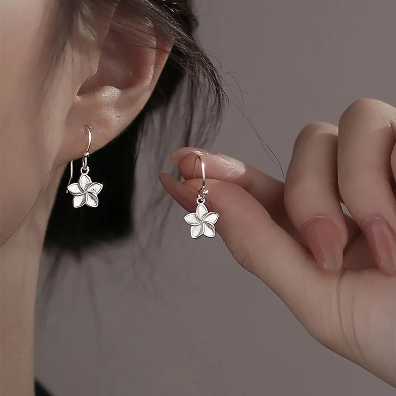 925 Sterling Silver Sand Surface Frosted Flower Stud Earrings for Women Fine Jewelry Light Luxury Elegant Minimalist Accessories