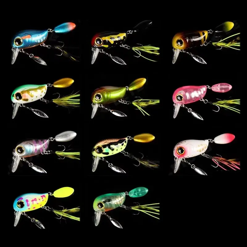 Topwater Popper 8g Fishing Lures with Rotating Glitter Artificial Hard Baits Spinner Wobblers Crankbaits Freshwater Bass Lures